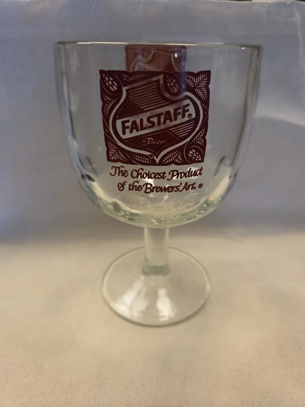 Vintage Falstaff Ale Brewer Thumbprint Goblet Stemmed Hesvy Glass 12 Oz